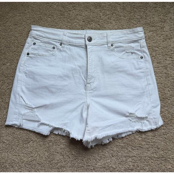 American Eagle Super Stretch Distressed Denim Shorts 4" White Raw Hem Women 14 - Picture 3 of 10